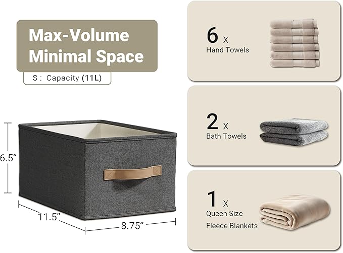 3 Pack Fabric Storage Bins for Shelves | 11.5x8.75x6.5in Storage Baskets | Fabric Closet Organizers and Storage Bins with Handles Home Organization| Linen Clothes Bins | Black
