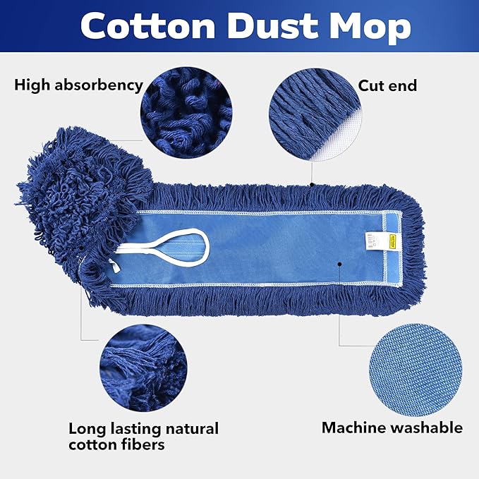 Matthew Cleaning 24'' Industrial Strength Cotton Dust Mop Refill Washable Replacement Heads for Residential & Commercial Use Fit Standard Dust Mop Frames, Hardwood, Laminate, Concrete Floors 12 Pack