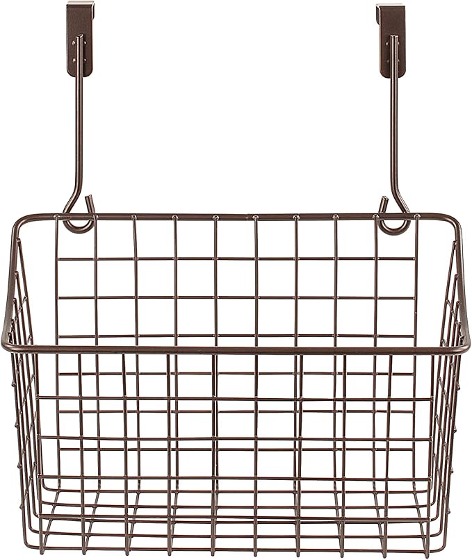 Spectrum Medium Cabinet Door Wire Basket Grid Over Cabinet Organizer Bronze, Hanging Over Cabinet Door Storage Organizer Basket for Kitchen and Bath Cleaning Supplies Washcloths Hand Towels