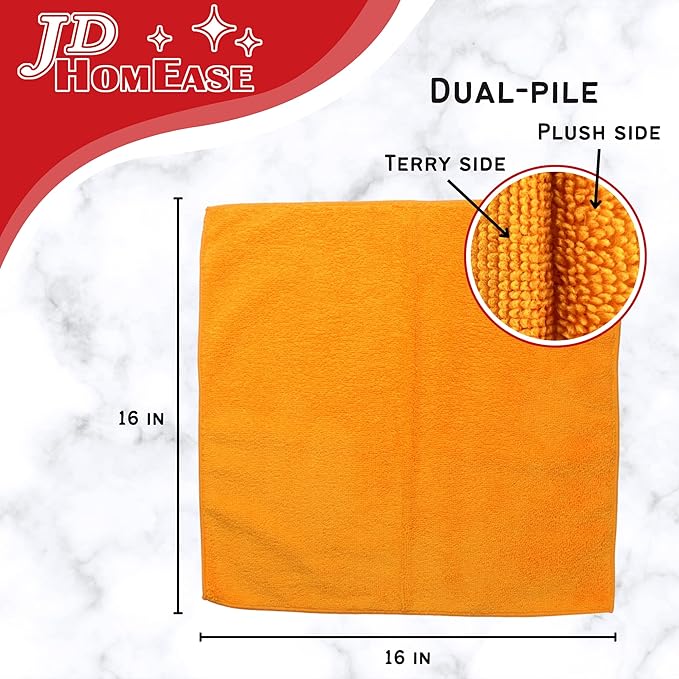 Microfiber Cleaning Cloths, 240 Pack, 16"x16", All-Purpose, Softer, Highly Absorbent, Lint-Free, Reusable, Washable Pro Towels, Orange, for House, Kitchen, Bathroom, Car, Office
