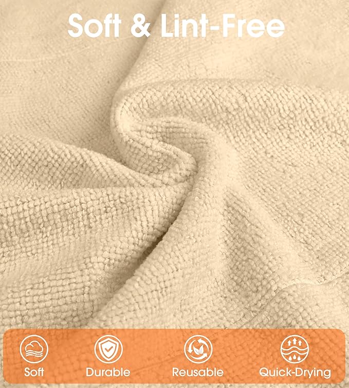 CHAUNCEY HOME Microfiber Cleaning Cloth Roll - 100 Pack Tear Away Microfiber Paper Towels, Reusable, Washable, Scratch-Free, Kitchen Towels for Car, Home, Kitchen, Glass, Dishes (Wheat Beige)