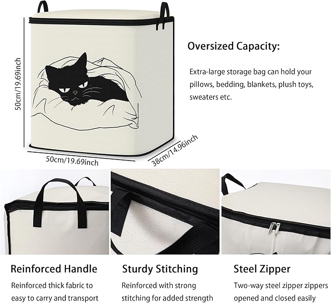 Large Comforter Storage Bag with Zipper,Closet Organizer for Clothes/Blankets/Quilts/Pillows,Fabric Moving Bags with Portable Handles 95L(2-Pack)