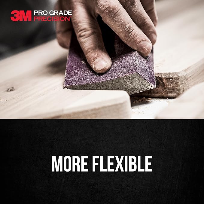 3M DCDA220-PGP-1T Pro Grade Precision 3-in-1 Angled Faster Sanding Sponge, 220-Grit Extra-Fine, 2.5" x 4.5" x 1"