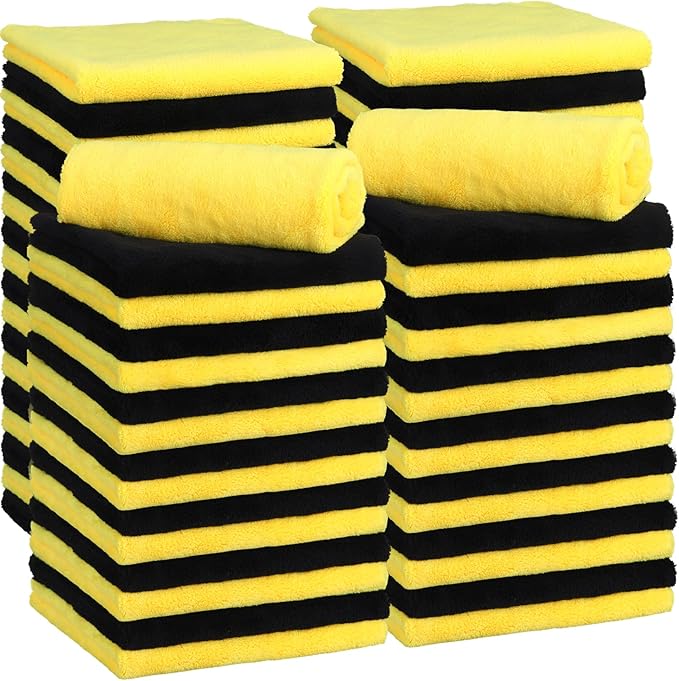 Shimeyao 30 Pcs 16 x 16 Inch Edgeless Microfiber Plush Towels for Cars Detailing Drying Wash Polishing Absorbent Cleaning Cloths, 500 GSM(Yellow, 30 Pcs)