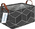 LANGYASHAN Rectangular Storage Bin Collapse Canvas Fabric Cartoon Storage Basket with Handles for Organizing Home Kitchen Boys and Girls Toys Office Closet Shelf Baskets (Black Diamond)
