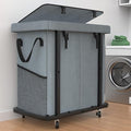 50 Gal(190L) High Grade Large Laundry Basket with Wheels, Rolling Laundry Hamper, Laundry Cart with Metal Frame and Removable Bag Design, Suitable for Laundry Room, Bedroom (Grey, 2 Section 190L)