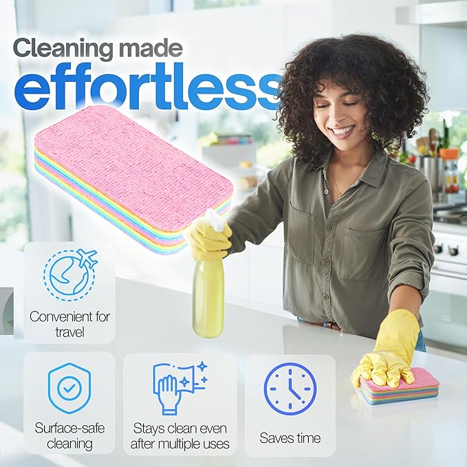 Peelable Microfiber Sponges 4 Pack – 12-Layer Tear Away PVA Cleaning Pads, Ultra Absorbent Non-Scratch Rainbow Sponge for Kitchen Dish, Countertop, Bathroom, Glass & Car Cleaning