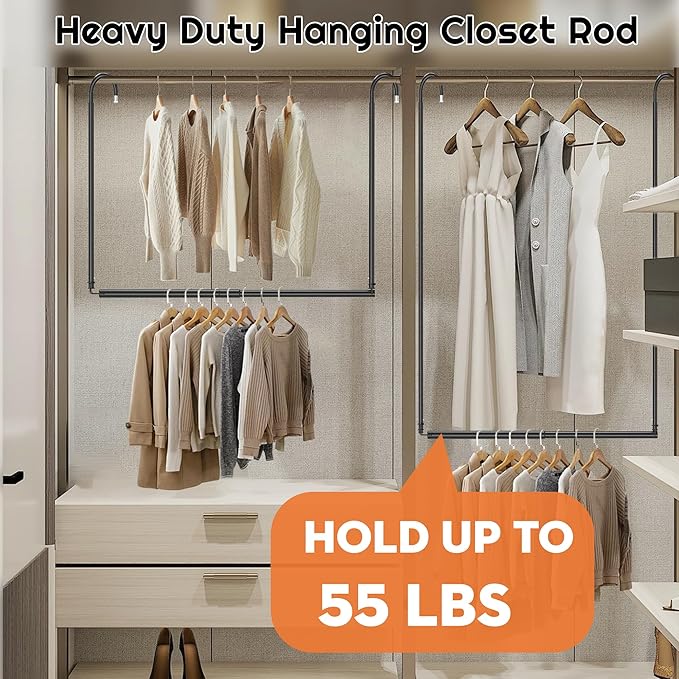 Hanging Closet Rod Adjustable Width Height Closet Rods For Hanging Clothes Black Closet Extender Hanging Rod Clothes Space-Saving Hanging Bar Organizer