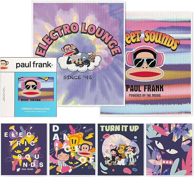 Paul Frank Swedish Dishcloths for Kitchen, 6 Pack Funny Swedish Dish Cloths Reusable Paper Towels, Super Absorbent Dish Cloths Washable Non-Scratch for Home Kitchen, Cellulose Sponge Cloths No Odor