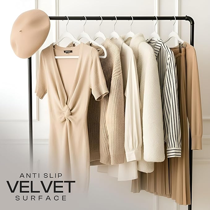 Utopia Home Velvet Hangers 50 Pack – Luxury Non-Slip Slim Suit & Coat Hangers, Strong Space-Saving Clothes Hangers with Pants Bar and 360° Swivel Hook – White