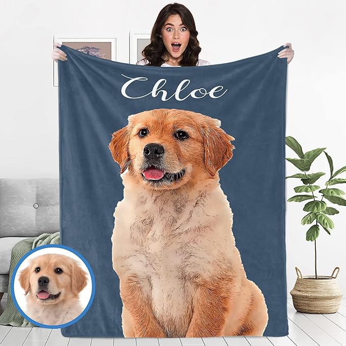 Personalized Pets Blanket with Photos, Custom Dog Blanket for Small Dogs, Personalized Dog Blankets with Picture, Dog Memorial Gifts for Loss of Dog, Gifts for Pets Bereavement/Passing Away