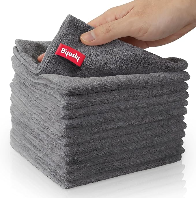 12-Pack Microfiber Cleaning Cloth, 11.5x11.5 Microfiber Towels for Cars, Dishes & House, for Detailers, Chefs & Efficient Home | Scratch-Free, Lint-Free, Ultra Absorbent(Grey)