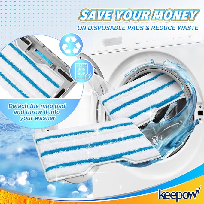 KEEPOW Reusable Mop Replacement Pads, Mop Pads Refills Compatible with Shark Vac Mop VM252 VM200 VC205 VM250 /QM250 VM190 VM200P12, Hardwood Floor Mop Pad with Upgraded Dirt Chamber (1+2+3 Pads)