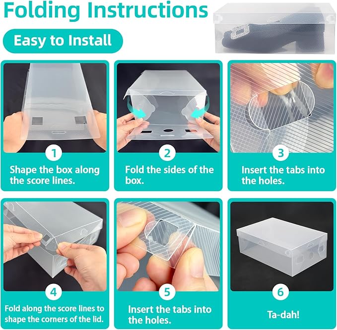 kilofly 10 Kids Women Smart Storage Containers Foldable Clear Shoe Box Set