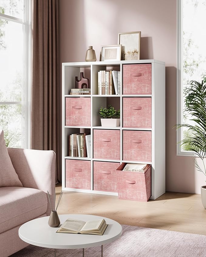 SONGMICS Storage Cubes, 13 x 13 x 13 Inches Non-Woven Fabric Bins with Double Handles, Set of 8, Closet Organizers for Shelves, Foldable, for Clothes, Jelly Pink UROB833R01