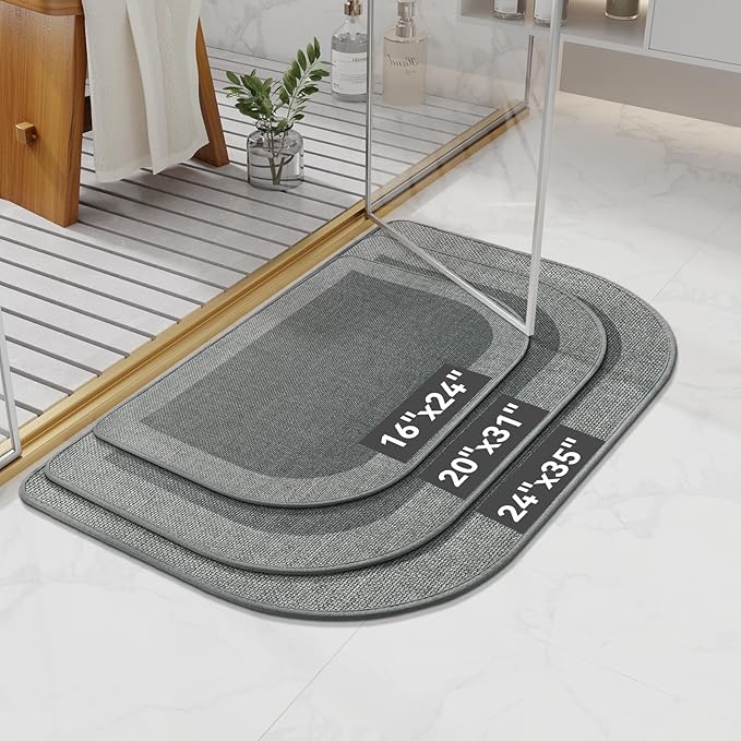 YDKGL Half Circle Bath Mat,Thin Bathroom Rugs Fit Under Door Quick Dry Non Slip Washable Bathroom Mat with Rubber Backing,Absorbent Woven Half Round Shower Rug