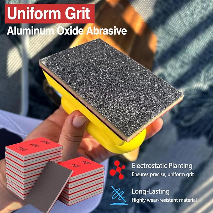 Sanding Sponge, 180-3000 grit Sanding Block, Soft Foam Hand Sanding Blocks, Wet/Dry Sandpaper, Washable and Reusable, Suitable for Wood, Metal, Drywall, Glass and Other Materials.
