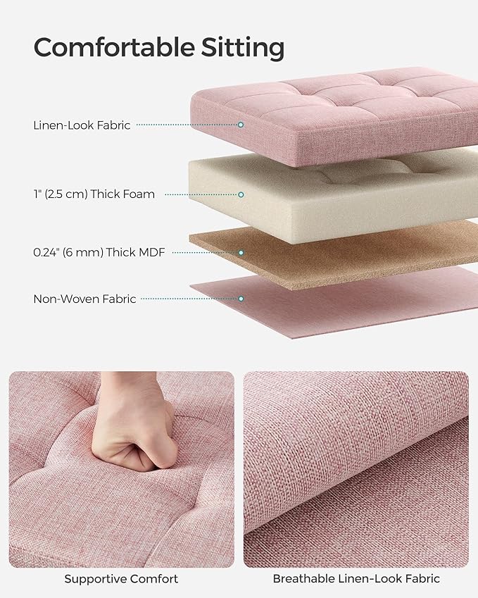 SONGMICS MAZIE Collection - Small Folding Storage Ottoman, Foot Rest Stool, 12.2 x 16.1 x 12.2 Inches, 286 lb Load Capacity, for Living Room, Bedroom, Home Office, Dorm, Jelly Pink ULSF102R01