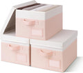 GRANNY SAYS Storage Bins with Lids, Storage Boxes for Organizing, Storage Baskets with Label, Closet Organizers and Storage, Storage Bins for Shelves, Decorative Storage Boxes, 3-Pack, Pink&Ivory