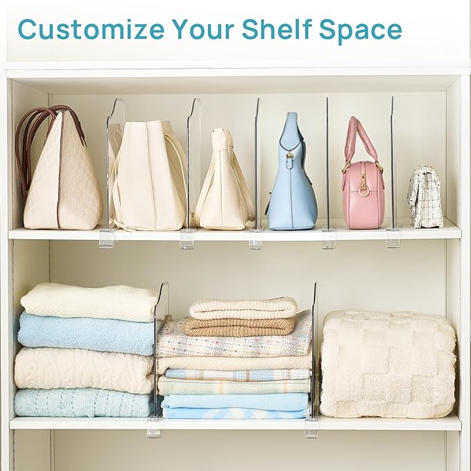 Vtopmart 12 Pack 12in Height Shelf Dividers for Closet Organization, Clear Plastic Closet Shelf Dividers of Upgrade 12in for Maximizing Vertical Space Storage, Organizing Sweater, Jeans, Shirts, Bags