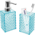 2PCS Cyan Bathroom Accessories. Contain Soap Dispenser and Toothbrush Holder Set. Boho Bathroom Set for Blue Bathroom Décor
