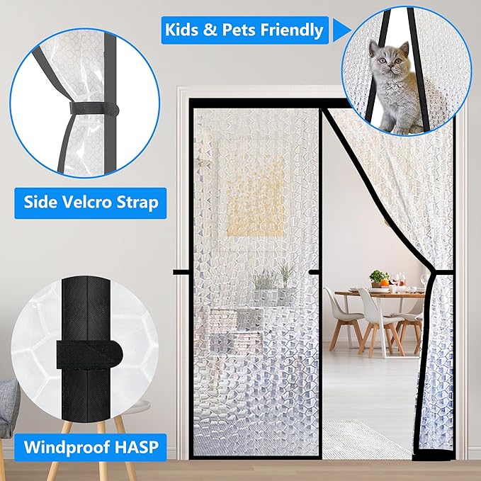 RELIANCER Magnetic Thermal Insulated Door Curtain,Waterproof EVA Door Cover,Fit Doors Size Up to 64"x80",Temperature Protection Insulated Doorway Curtain Partition,Patio Self-Closing Doors Net Screen