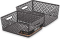 BINO l Plastic Storage Baskets, Large - Grey l THE BLOSSOM COLLECTION l Multi-Use Organizer Bin l Built-in Handles l Plastic Woven Basket for Organizing l Pantry & Home Organizing Basket
