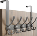 Dseap Over Door Hook 2.0 - Upgraded Version - Simple-Assembly, Strong, Heavy-Duty Stainless Steel 5-Tri-Hook Over The Door Hanger Rack, SimpleStrong Series, Grey