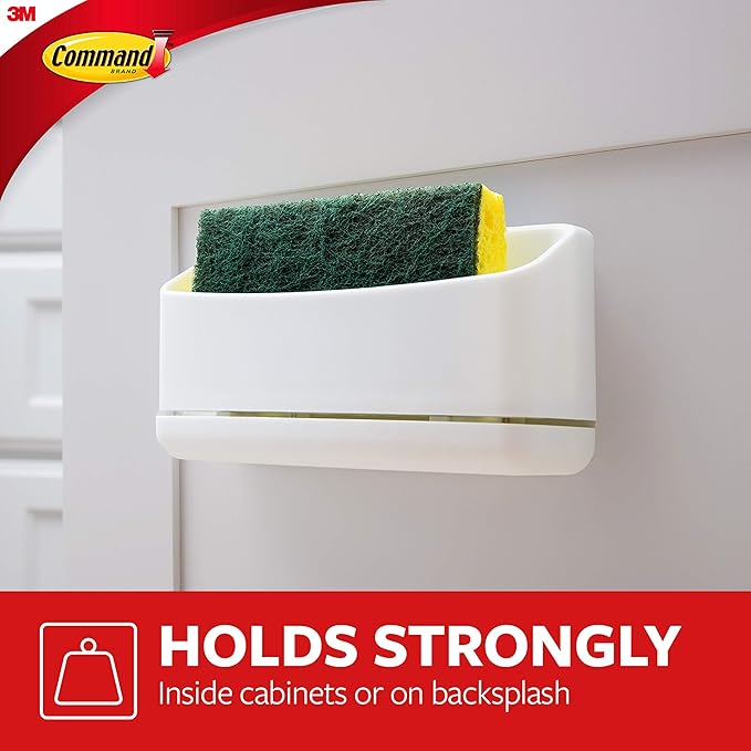 Command Under Sink Sponge Caddy, Total 2 Sponge Holders with 8 Strips, 2 Pack of 1 Caddy, Organize Damage-Free