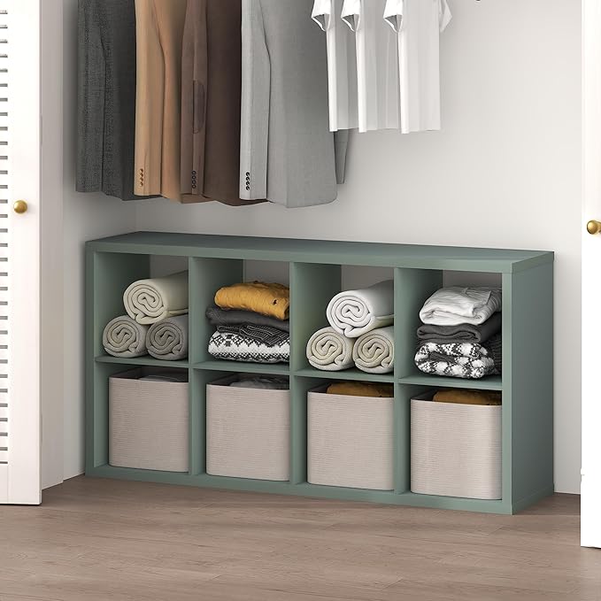 Furinno Cubic Closet Organizers and Storage, 8-Cube Closet Organizer, Open Shelf Closet Storage, Extra Thick Frame for Wardrobe, Bedroom, Living Room, Sage Green