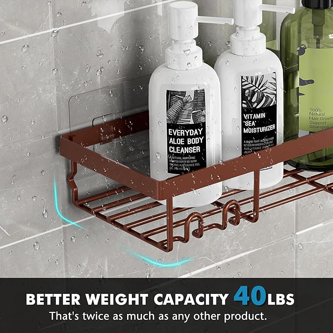 Moforoco Shower Caddy Shelf Organizer Rack, Self Adhesive Black Bathroom Shelves Basket, Home Farmhouse Wall Inside Organization and Storage Decor Rv Accessories, First Camper Apartment Essentials