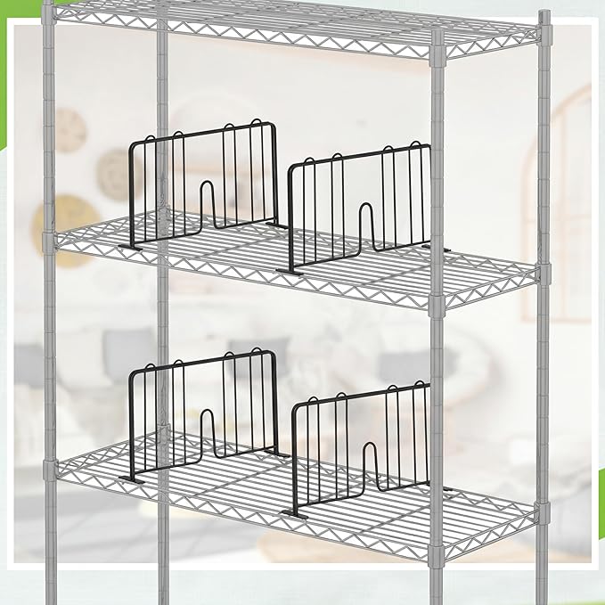 6 Pcs 18" W x 9" H Wire Shelf Divider Chrome Plated Steel Wire Rack Divider for Shelving Metal Accessories for Bathroom Kitchen Office Pantry Room Storage Organization, Black
