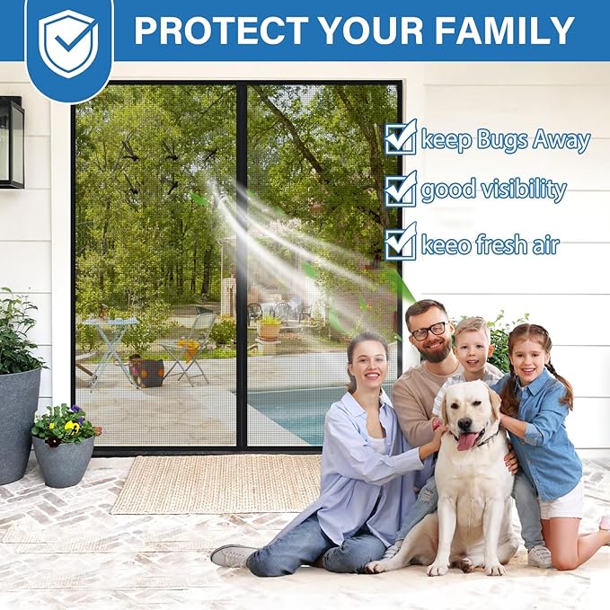 Magnetic Screen Door Upgraded PET Mesh Stronger Than Fiberglass and Polyester,Hands Free,Keeps Bugs Out,Pet & Kid Friendly，Suitable for Home and Screen Size 38" X 82"