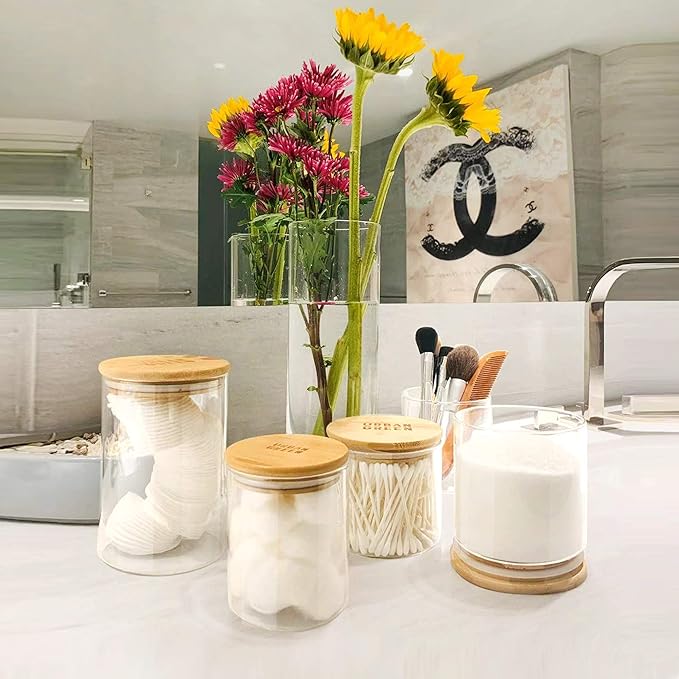 Urban Green Glass Jars with Airtight Lids, Airtight Glass Canisters with Locking Lids, (Bamboo-20oz-30oz)