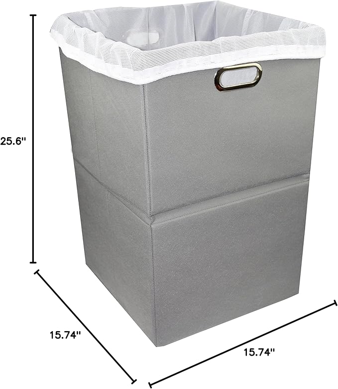 Foldable Large Laundry Hamper With Laundry Bag - Premium Durable Non-Woven Fabric, Plastic Board, Extra-Large Size, Space-Saving & Compact Clothes Basket With Metal Handles (Gray)