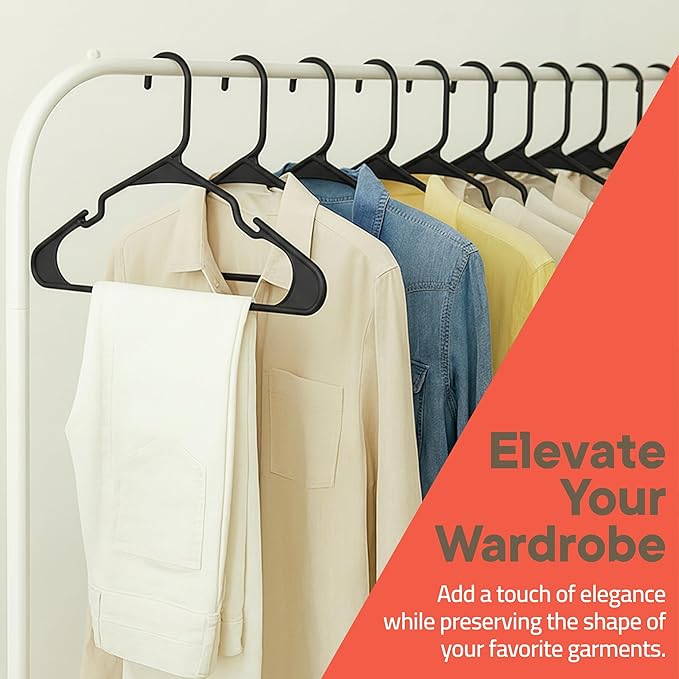 Black Plastic Hangers 10 Pack– Heavy-Duty Plastic Hangers Slim and Space-Saving, Durable and Lightweight PP with Non-Slip Shoulder Notches for Slip Dresses, Suits, Jackets & Camisoles