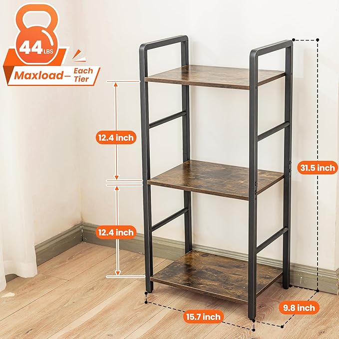 Aquzee 3-Tier Bathroom Standing Shelf, Metal Small Bathroom Storage Shelves, 3 Tiers Wood Narrow Shelving Unit, Multipurpose Freestanding Shelf Unit for Laundry Room Restroom & Toilet Organizer