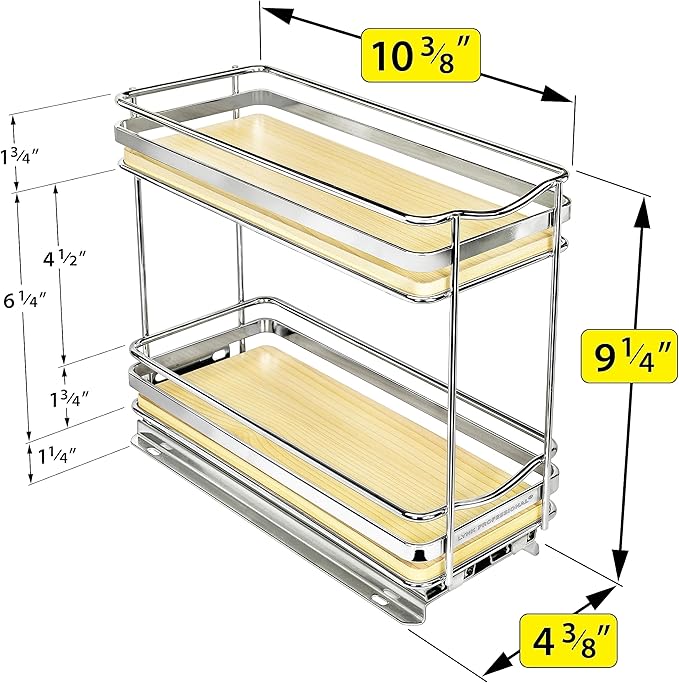 LYNK PROFESSIONAL® Élite™ Pull Out Spice Rack Organizer for Inside Kitchen Cabinets - 4-3/8 inch Wide - Slide Out Drawer – Wood/Chrome Sliding Spice Organization for cabinet - Spice Racks - 2 Tier