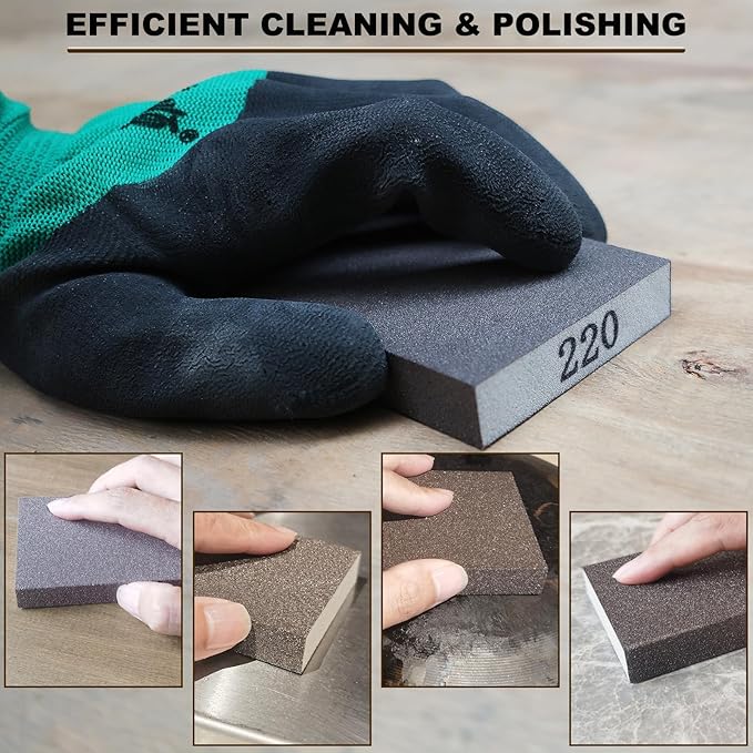 4 Pack Hand Sanding Sponge Set -120 220 320 400 Grit- Coarse Medium Fine Grit Sanding Block, Sander Sponges for Wood-Working Drywall Metal, Washable and Reusable Sponge for Rust Removal Polishing