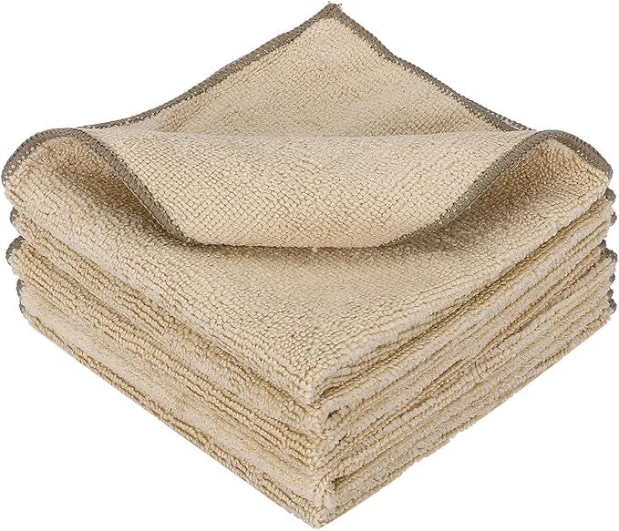 uxcell 5 Pcs Microfiber Cleaning Cloth, Kitchen Towels Reusable Microfiber Towels Highly Absorbent for Household Cleaning Supplies, Kitchen, Bathroom, Khaki(Square), 11.8" X11.8