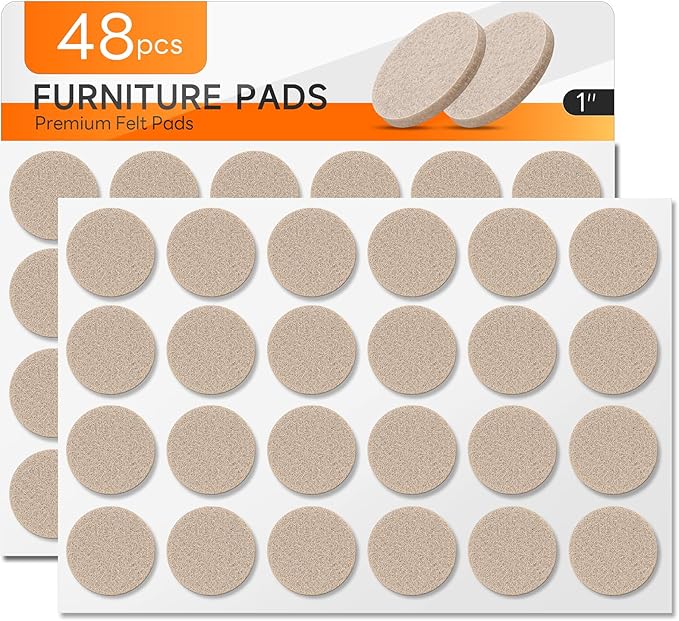 48 PCS Felt Furniture Pads, 1-inch Round Beige Chair Felt Pads, Felt Pads for Furniture Feet to Protect The Floor from Scratches,Reduce Noise