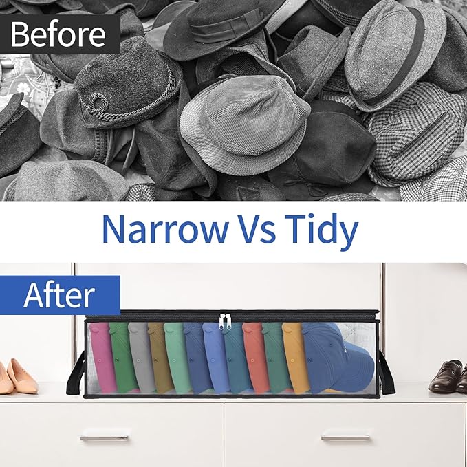 Fixwal Wide Hat Storage for Baseball Caps Organizer with 2 Sturdy Handles Hat Bags Holds Up to 40 Hats Foldable for Home Travel