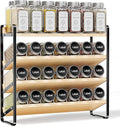 MUDEELA 4 Tier Spice Rack Organizer for Cabinet, Wooden Vertical Spice Shelf, Seasoning Organizer for Countertop, Kitchen, Pantry, Freestanding, 13.4" W × 11.2" H (No Jars Included), Black