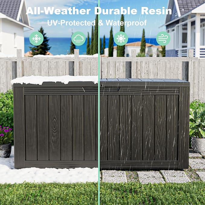75 Gallon Outdoor Storage Box, Resin Deck Boxes Waterproof, Indoor Outdoor Bin for Package Delivery, Patio Cushions, Gardening Tools, Lockable, UV Resistant