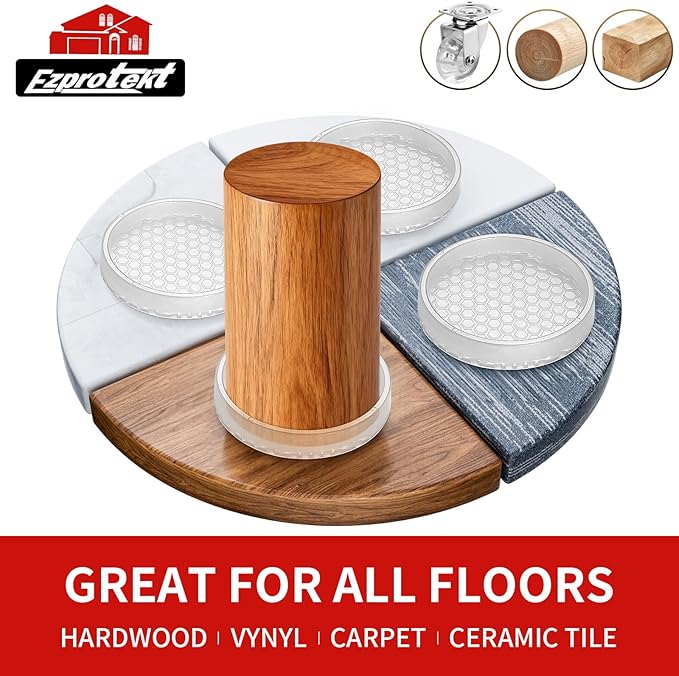 Ezprotekt Non Slip Furniture Pads, 12 Pcs 2.5" Anti Skid Rubber Caster Cups, Round Furniture Coasters for Hardwoods Floors, Anti-Slip Grippers, Furniture Stoppers to Prevent Sliding (Clear)