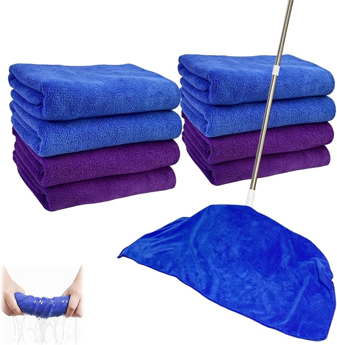 8 Pcs Extra Large Microfiber Cleaning Cloths – 30x20 in Mop Towels for Floor Cleaning, Reusable, Lint-Free Floor Rags, Color-Coded, pano de Chao, trapos para trapear(8,Blue,Purple)