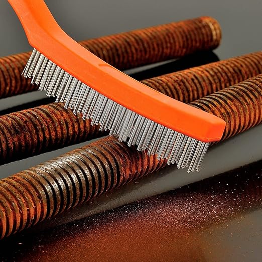 Wire Brush Set 5PCS, Nylon/Brass/Stainless Steel/Carbon Steel Bristles Wire Scratch Brush with Curved Rubber Handle for Cleaning Rust, Corrosion, Dirt, Paint Scrubbing, Deep Detailing Cleaning, Orange