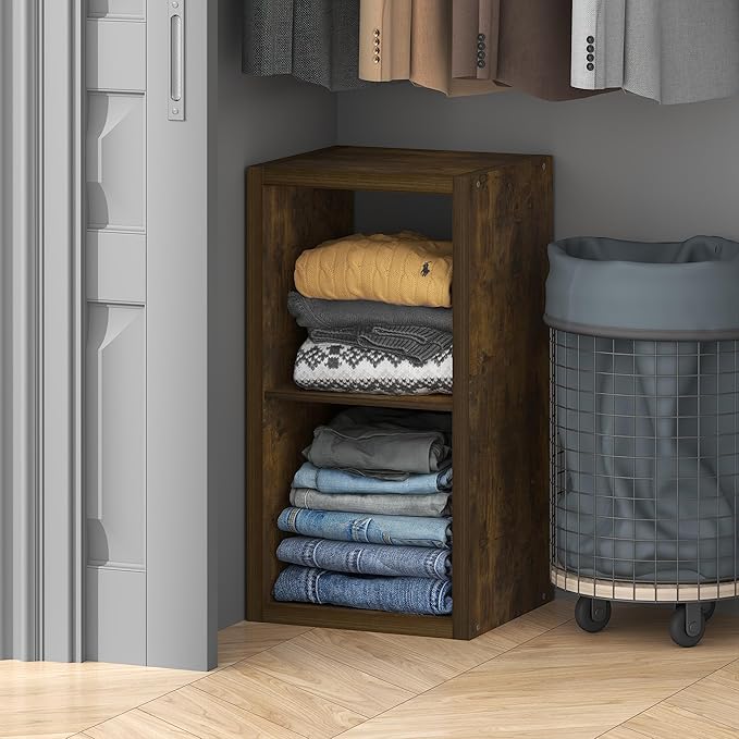 Furinno Cubic Closet Organizers and Storage, 2-Cube Closet Organizer, Open Shelf Closet Storage, Extra Thick Frame for Wardrobe, Bedroom, Living Room, Amber Pine