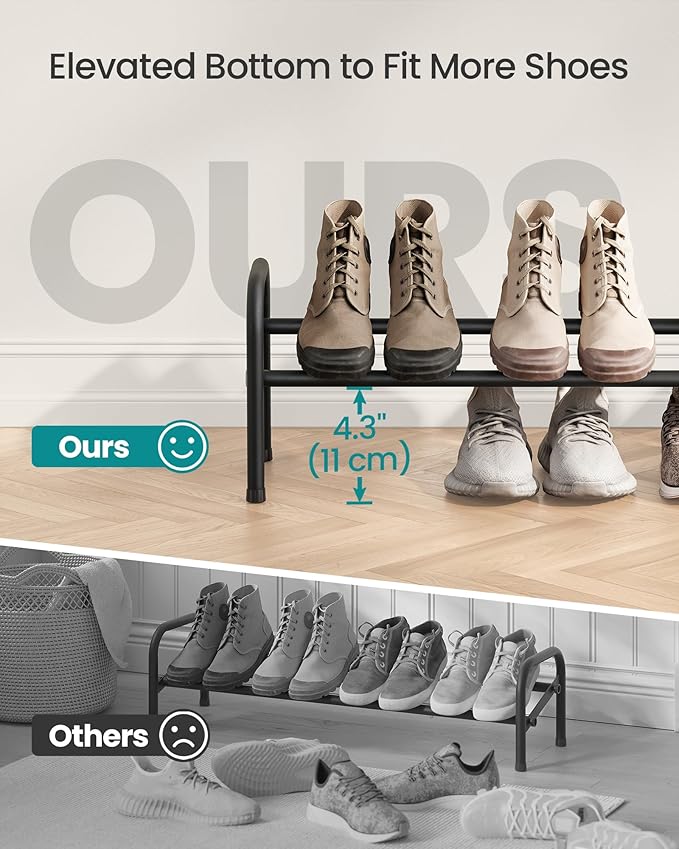 SONGMICS Expandable Shoe Rack, 1 Tier Shoe Rack Shelf, Adjustable Shoe Organizer Storage for 10 Pairs of Shoes, Metal Free Standing Shoe Racks for Closet, Front Door Entryway, Easy Assembly, Ink Black