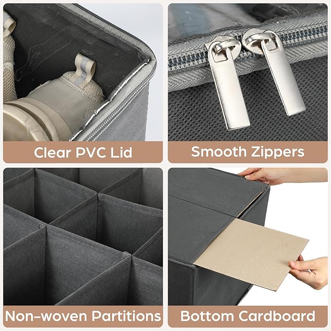 4 Pack Shoe Storage for Closet 26-30 Pairs Foldable Dust Proof Shoe Boot Storage Container Bags for Sneakers Tall Boots Heels Slippers with Clear Cover Reinforced Handles for Home Travel